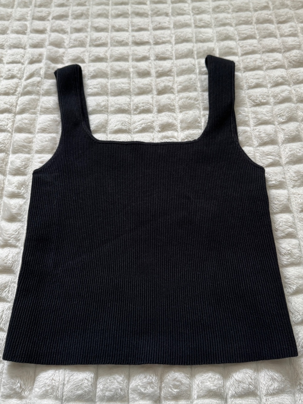 Reformation Small Black Ribbed Square Neck Cropped Crop Tank Top